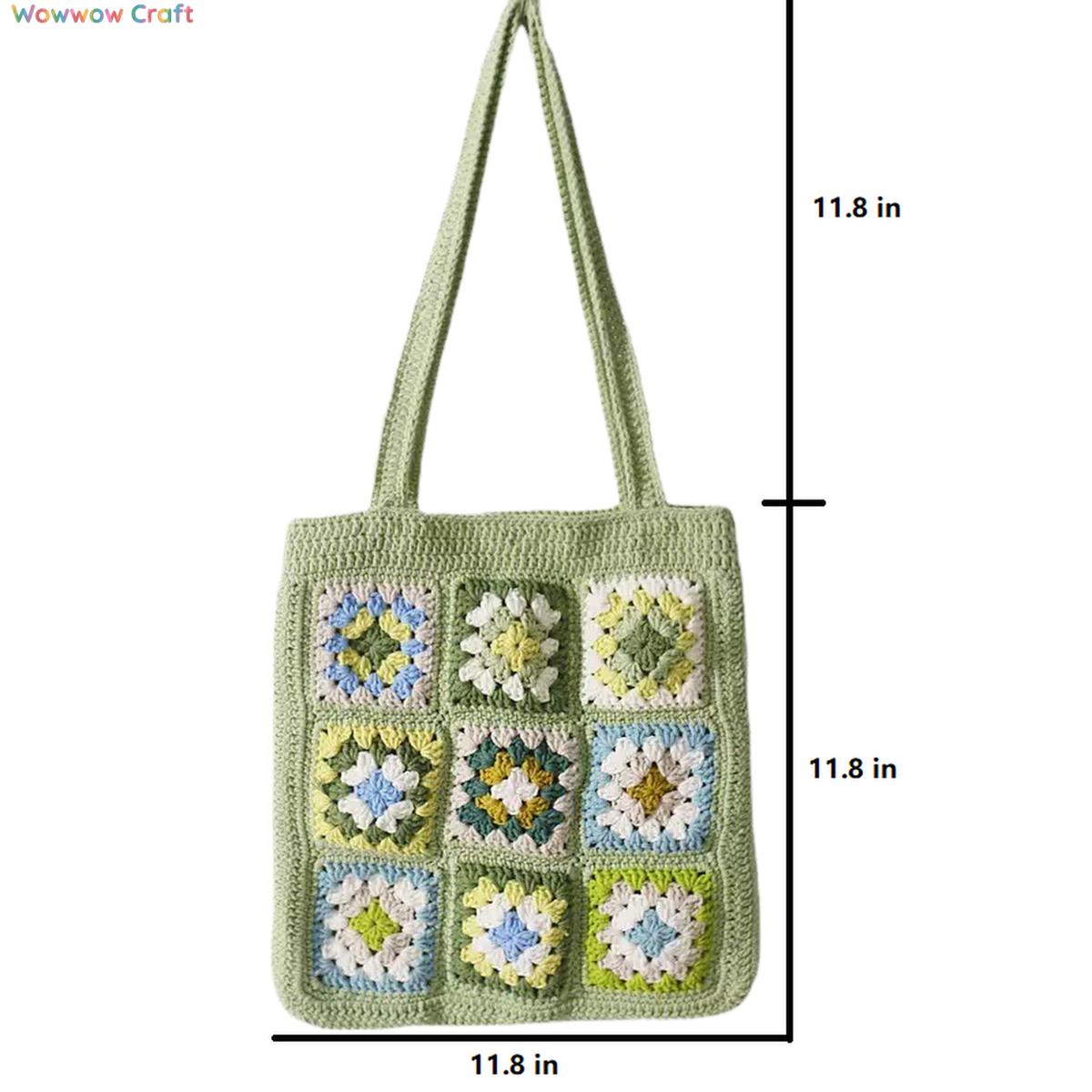 Shoulder Bags,Totes,Handmade Crochet Bags,Light Green Granny Square Tote crocheted with Snow Fairy Yarn - High quality handmade crocheted shoulder bag